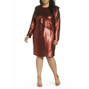GLAMOROUS Womens plus Size Sequin Ruffle Dress 14